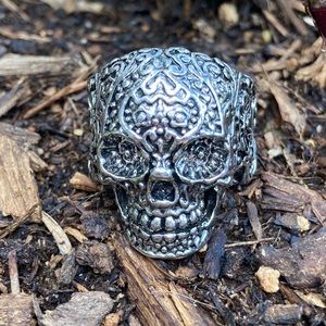 Vintage-Style Punk Emo Dia DeLos Muertos Candy Skull Silver Ring Size 10.25 H216